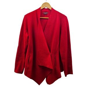 Eileen Fisher Merino Wool Cardigan Jacket Women M Red Avant-Garde Lagenlook Knit